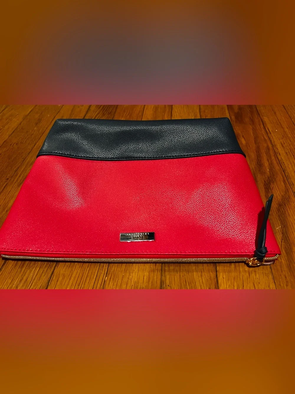 Trina Turk Pink and Blue Two-Tone Zip Cosmetic Pouch